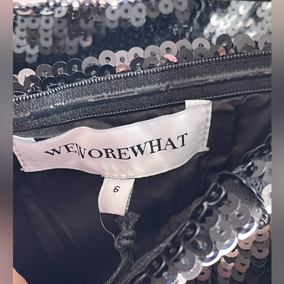 NWT WeWoreWhat Black and Brown Sequin Corset Feathered Gown - Picture 8 of 9